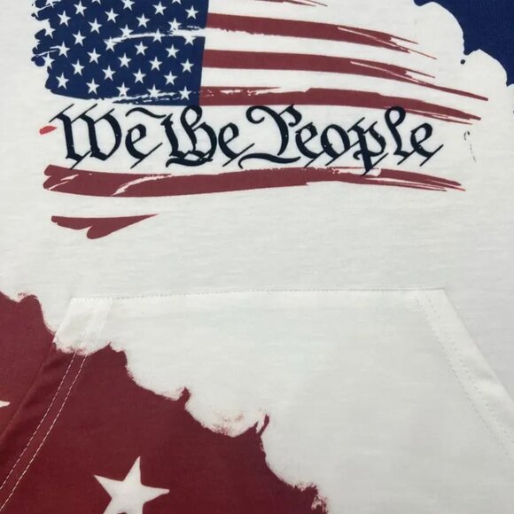 Hoodie Draw String Patriotic Flag Print Red White Blue Front Pouch Med and Large - Picture 3 of 3